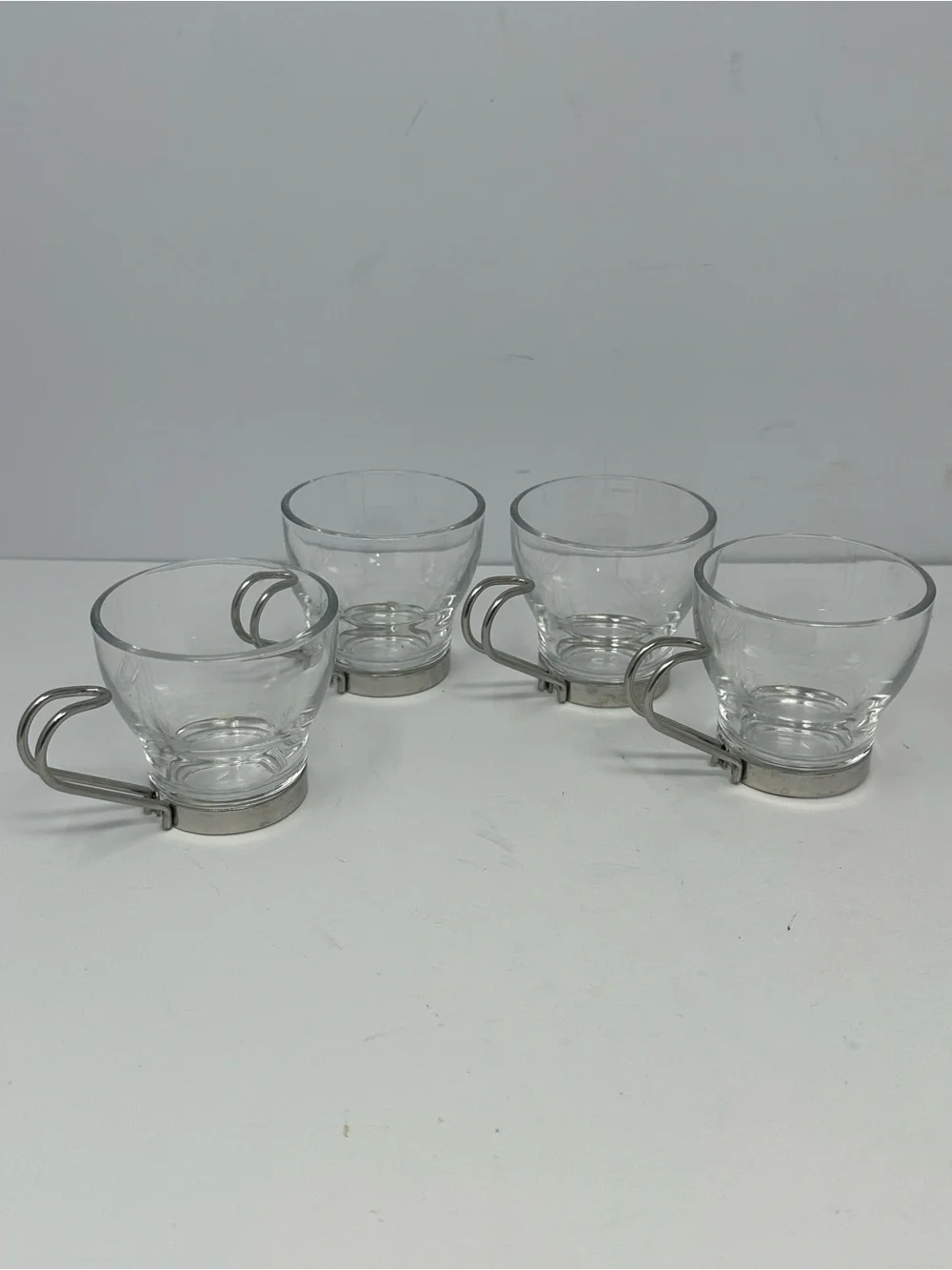 Set of 4 VTG Vitrosax Italy Espresso Glass Cups/Mugs Removable Metal Handle